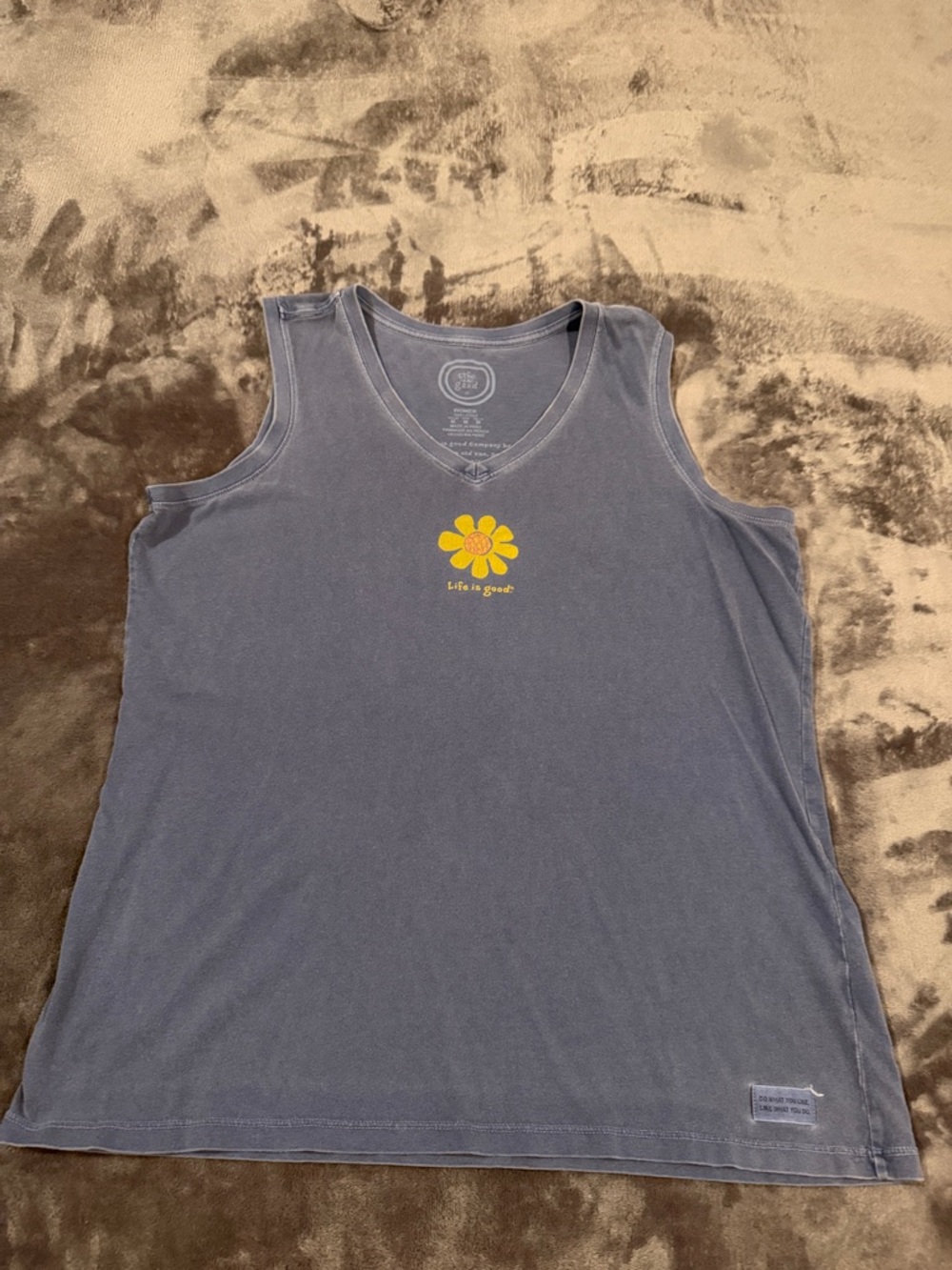 Life Is Good Slate Blue Daisy V-Neck Tank